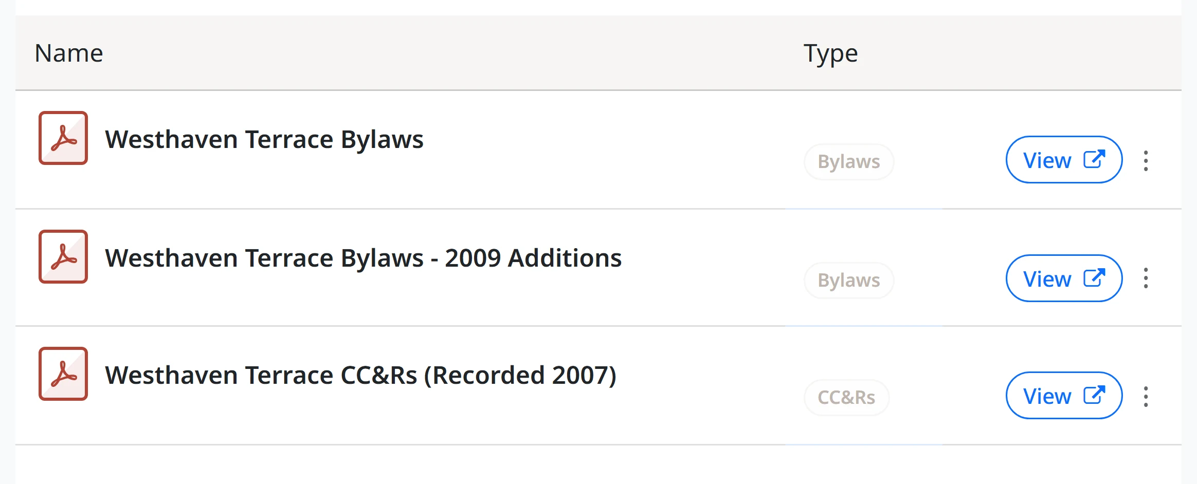 Governing documents listed after upload, each classified by what it is rather than by the filename it arrived with